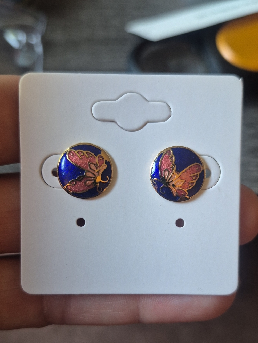 Vintage Cloisonne Butterfly Enamel Stud Earrings